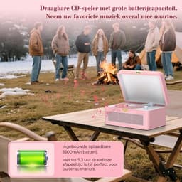 Lìon® CD Speler Draagbare - CD Speler - Draagbare Bluetooth CD Speler - Roze - 25cm x 19cm x 15cm — thumbnail 4