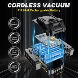 SnelShoppen - 3-in-1 Nat- en Droogzuiger met Borstelloze Motor 3000W - Draadloze Werkplaatsstofzuiger met HEPA-filter, 2x 4,0 Ah Accu, Blaasfunctie en — thumbnail 5