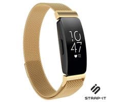 Milanees Smartwatch bandje - Geschikt voor Fitbit Inspire / Inspire HR / Inspire 2 Milanese band - goud - Strap-it Horlogeband / Polsband / Armband - Maat: Maat S