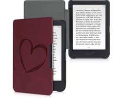 kwmobile e-reader hoesje geschikt voor Tolino Shine 3 hoes - Ereader flip case met standaard - Kunstleren e reader cover - Brushed Hart design in donkerrood