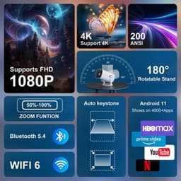Draagbare Beamer 1920 x 1080 LCD - Wi-Fi 6 Bluetooth 5.4 - 1800 ANSI Lumen - Compact 9x9x19 cm - Voor Thuisbioscoop — thumbnail 1