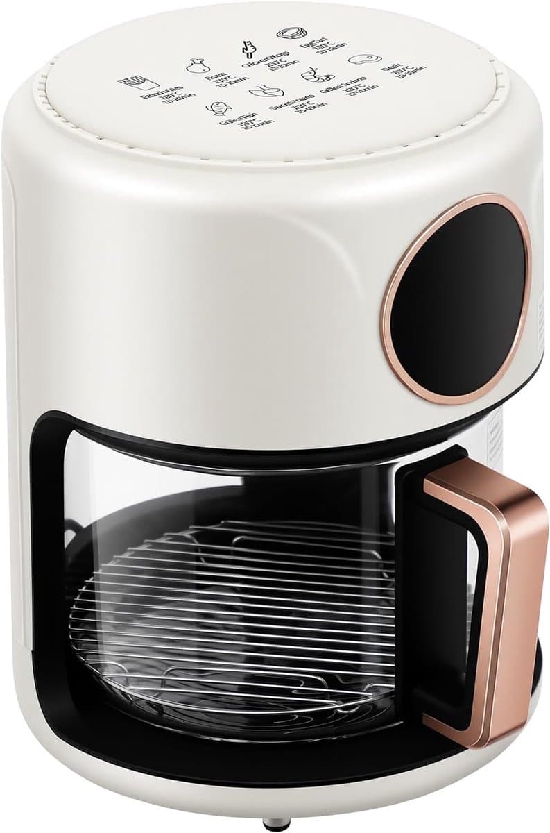Heteluchtfriteuse, 4,2 liter, 1200 W, met kijkvenster LCD Touch, timer en 6 programma's, temperatuurinstelling 80-200 °C, voor gezond koken, bakken, grillen, wit — afbeelding 1
