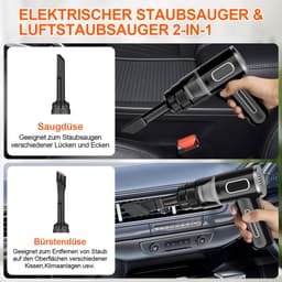 COVREO Kruimelzuiger draadloos en oplaadbaar – 31x14,5x6 cm – Handstofzuiger voor auto en thuis – 3500 Pa zuigkracht – Zwart — thumbnail 2