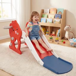 Glijbaan voor kinderen, opvouwbare kinderglijbaan klein met basketbalmand, rood — thumbnail 5