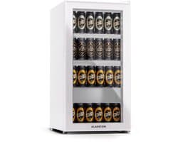 Klarstein koelkast met glazen deur, stille roestvrijstaal koelkast, indoor/outdoor drankenkoelkast, smalle wijnkoelkast voor dranken, 74L koelkast met uitneembare schappen, 3-18°C