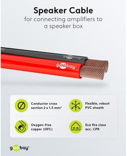 Goobay Luidsprekerkabel 10 m rood-zwart, 2 x 1,5 mm² OFC-koper met polariteitsmarkering, flexibele PVC-mantel, voor hifi-systemen en luidsprekers — thumbnail 2