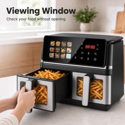 VHV-Dubbele airfryer met 2 manden en kijkvenster - 10L hetelucht friteuse - 38 x 24 x 30 cm - 2000W met zwevend touchscreen en 12 programma's - RVS en kunststof - Zwart — thumbnail 4