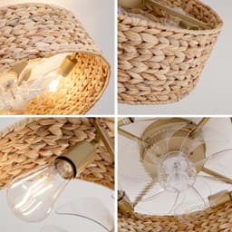 Plafondventilator Met Verlichting – 50 cm – Riet En Kunststof – Koper – App- En Afstandsbediening – 6 Snelheden – Timer En Omkeerfunctie — thumbnail 5