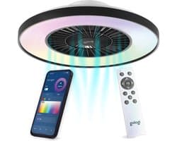 Gologi Plafondventilator met Verlichting - Ø60 cm - LED RGBW - 6 Standen - Plafondlamp Slaapkamer - Plafonniere met Ventilator - Met lamp, afstandbediening en App - Zwart — afbeelding 1