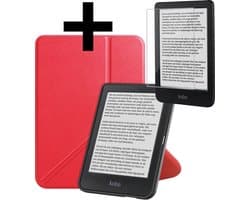 Hoes Geschikt voor Kobo Clara BW - E-reader Bescherm Hoesje Case Sleep Cover Trifold Met Screenprotector - Hoes Geschikt voor Kobo Clara BW Hoesje - Rood