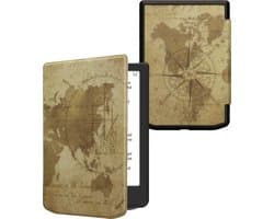 kwmobile e-reader hoesje geschikt voor Pocketbook Verse / Verse Lite / Verse Pro / Color / Vivlio Light/Light HD hoes - E reader flip case met magnetische sluiting - Ereader cover - Vintage Travel design in bruin / lichtbruin