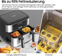 XXL Heteluchtfriteuse met Dubbele Kamer - 9 Liter, 2600W, 8 Vooraf Ingestelde Programma's — thumbnail 4