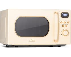 Klarstein Magnetron met Grill, 800 W, 20 Liter, 3-in-1 RVS Crème, Met Ontdooien en Pizzafunctie, Draaiplateau, Compact