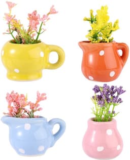 4 stuks mini-vaasmagneten voor de koelkast, schattige keramische kleine bloemenvaas mini-3D-plantenmagneten koelkast praktische accessoires voor thuis kluisjes kantoor keuken decoratie — thumbnail 1