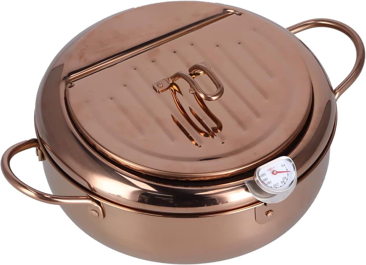 Friteuse met thermometer - Keukenaccessoire - Thuis koken - Diepe pot ontwerp - 32 liter - Rosé goud — afbeelding 1
