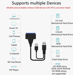 USB naar SATA Kabel - Externe Harde Schijf Adapter - Data Overzetten - USB 3.0 Snelheid - 2.5 Inch - Zwart — thumbnail 3