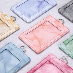 Marmer ID Kaarthouder voor Kantoor en School met Retractable Buckle en Neopreen Halsband, Transparante Kaartsleuf, Paars — thumbnail 2