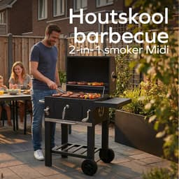 KitchenBrothers Houtskool BBQ Midi - Barbecue Houtskool - RVS Grillroosters - PFAS-Vrij - Met Aslade - 30x40 cm Grilloppervlak - Zwart — thumbnail 2