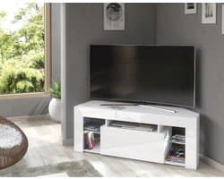 TV Meubel Hoek - Mediabox Kast - Woonkamer Inrichting - Geïntegreerde LED Verlichting - 125x50x40 cm - Wit Hoogglans