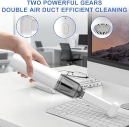 Draadloze autostofzuiger - mini handstofzuiger met 3500Pa zuigkracht en USB C opladen - voor auto bureau toetsenbord en thuis - wit — thumbnail 2