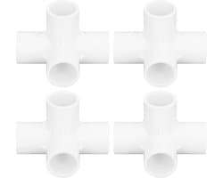 Set van 10 stuks 4-Weg PVC Fittingen voor Meubels - Elbow Pipe Connector 25mm Wit, Perfect voor Verbouwingen en Creatieve Projecten