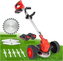 Grasmaaier, 24V Elektrische Grastrimmer Draadloze Grasmaaier Dubbele Wiel Lengte Verstelbare Tuin Snoeischaar Tool Met 2 Batterij — thumbnail 1