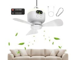 Batterij Plafondventilator - Draadloze Ventilator - Efficiënte Koeling - Afstandsbediening Inbegrepen - 25 cm - Wit