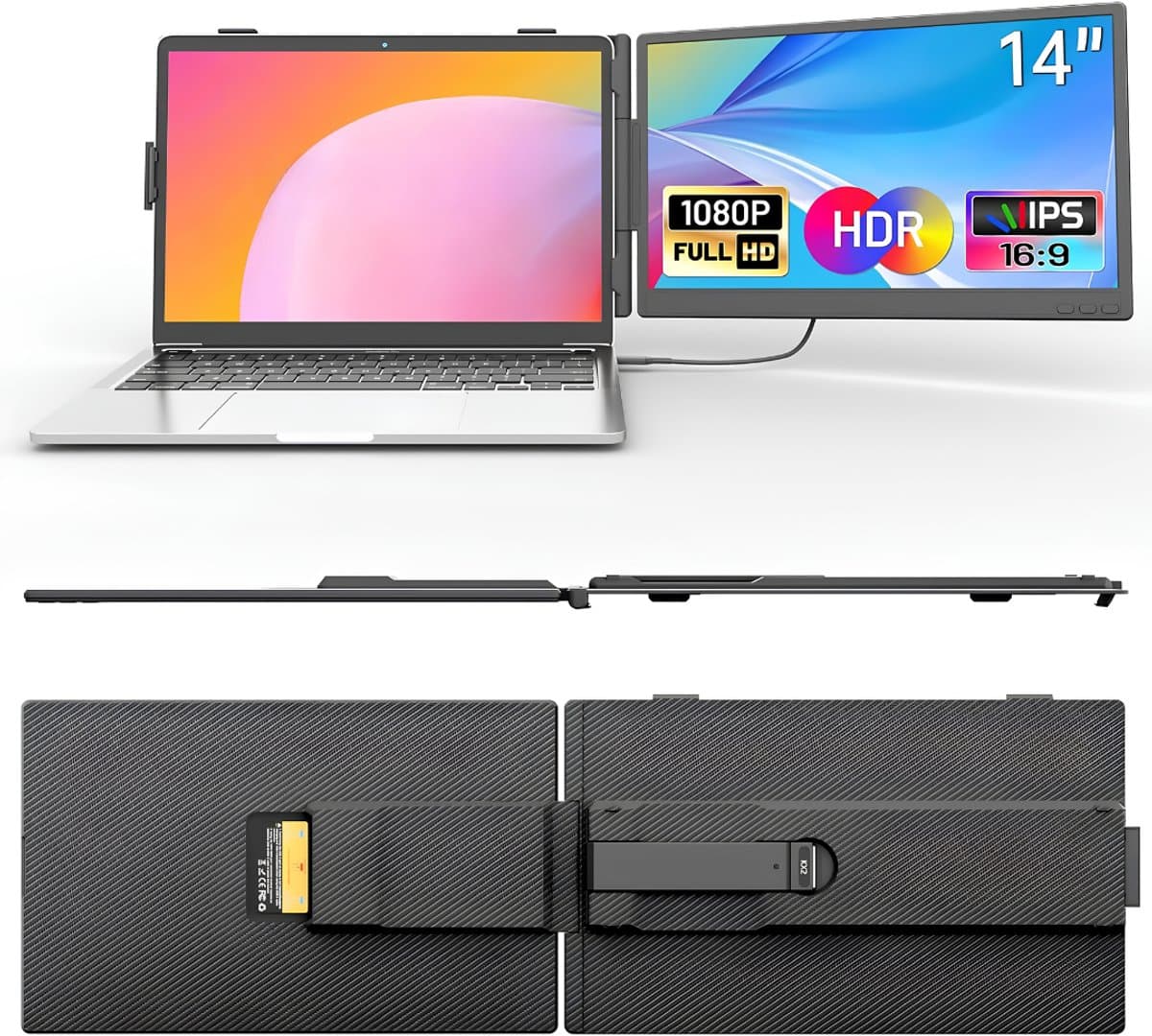 DnA® Professionele Portable Monitor - USB-C - 14 Inch - Draagbare Monitor - Portable Monitor Voor Laptop - Zwart - 39cm x 26cm x 7cm — afbeelding 1