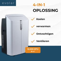 Evolar Mobiele Smart Airco - 12000 BTU - Ultra Stil - Koelen & Verwarmen - WiFi - App & Afstandsbediening - Airconditioner - met Afvoerslang - Slaapkamer, Woonkamer, Kantoor - EVO-PAC12CHW — thumbnail 4