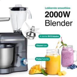 Keukenmachine multifunctioneel - Keukenrobot foodprocessor - Alle bereidingen - 15 accessoires - 6.2L kom - Grijs — thumbnail 3