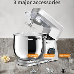 Staande Mixer - Keukenmixer Tafelmodel - Bakken en Koken - Kantelbare Kop - 11 Liter Kom - Zilver — thumbnail 4