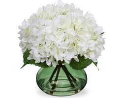 Prachtige Kunstbloemen met 4 Hortensia's in Glazen Vaasje voor Bruiloften, Thuisdecoratie en Feestjes, Realistische 3D Print en Voelen als Echte Bloemen