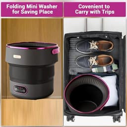 Innovastore Mini-wasmachine - Kleine Wasmachine - Campingwasmachine - Centrifuge - Opvouwbaar - 32 x 32 x 33,5 cm - Zwart/Roze — thumbnail 2