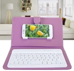 Draagbaar Bluetooth-toetsenbord met telefoonhouder, 7 inch draadloos toetsenbord, ultra dun met PU leren hoes voor 4.5-6.8 inch display telefoons (paars) — thumbnail 5