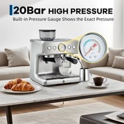 DIMICO - 20 Bar Espressomachine met Koffiemolen en Melkopschuimer - Espressomachines – RVS Koffiemachine 2,8L met Instelbaar Shotvolume voor Espresso, Cappuccino en Latte — thumbnail 2