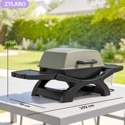 Elektrische Tafelgrill - Barbecue - Draagbare Barbecue en grill - 2,3 kW - Grillwagen - Tafelgrill - met Antiaanbaklaag, Bijzettafels, Vetopvangbak & Deksel - 102 x 48 x 38 cm - Zwart — thumbnail 2