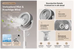Ventilator – Staande ventilator – Tafelventilator – Luchtbevochtigende ventilator met afstandsbediening – Verkoelende nevel – 4 snelheidsstanden – In hoogte verstelbaar – Timer – Zwart — thumbnail 3