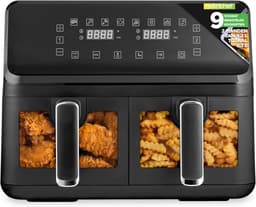 Dubbele Mand Airfryer - Heteluchtfriteuse Olievrij - Gezond Koken - Transparant Venster - 88 Liter - Zwart — thumbnail 1