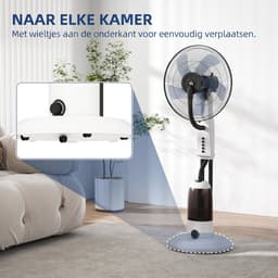 TEKROA® Statiefventilator - Mistventilator - Vernevelingsventilator met 2800 ml Watertank en 3 Snelheden - Stille Ventilator - Geschikt voor keukens, woonkamers en slaapkamers - Horizontale + verticale oscillatie - Wit — thumbnail 4