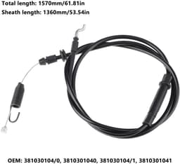 Dailygoods- Koppelingskabel 1570mm - Compatibel met ATCO Quattro 19S/19SE - Soepele bediening - Betrouwbare materialen - Onderdeelnummer 381030104/0 - Grasmaaierkabel — thumbnail 2