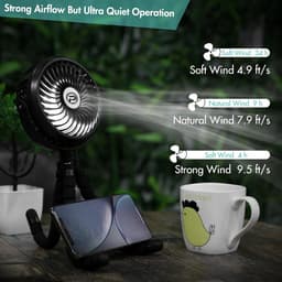 Kinderwagen ventilator oplaadbaar – stille clip ventilator – 360° draaibaar – 3 snelheden met LED lamp — thumbnail 4