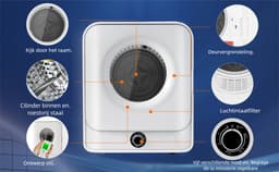 Wäschetrockner 3,0 kg – 830 W – 62 dB – 5 programma's – wandmontage – compact – voor wasruimtes – 49,5x43,5x59,5 cm – 1 st – wit — thumbnail 7