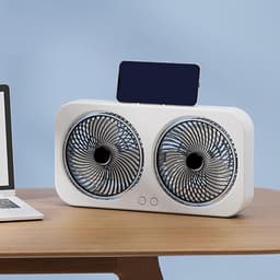 Tafelventilator - Bureauventilator - USB ventilator - Luchtcirculator - Stil - Oplaadbaar - 3 snelheden - Dubbele kop - Voor kantoor en thuis - Wandmontage - Draagbaar -Blauw — thumbnail 5