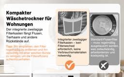 Re-purelife® mini wasdroger 3 kg met 8 programma's - compacte luchtafvoerdroger van staal en ABS - wandmontage mogelijk met dubbel filter en NTC-sensor - modern design - wit - 53,5 × 42 × 65 cm — thumbnail 15