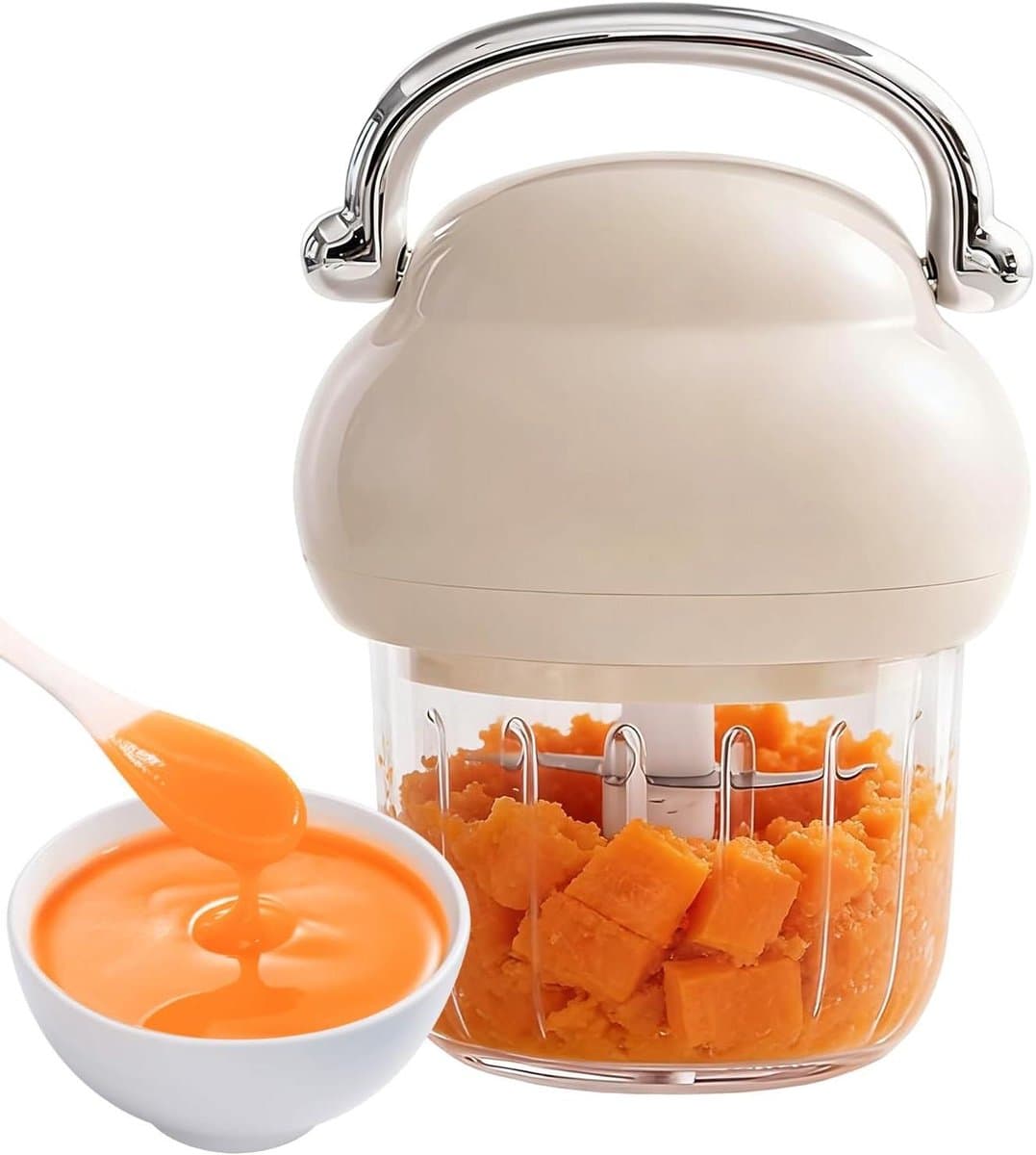 Mini Keukenmachine - Voedselhakker - Ingrediënten Bereiden - Draadloos Gemak - 350ml Capaciteit - Beige — afbeelding 1