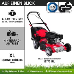 Benzine grasmaaier met aandrijving - 3,5kW tot 5,2kW vermogen - 46-51cm maaibreedte - 30-80mm maaihoogte - 60L opvangzak - TUV gekeurd — thumbnail 4