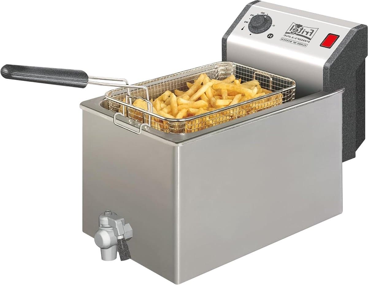 Friteuse - Frituurpan - Grote porties frituren - Dubbel verwarmingselement - 8 liter - Inox — afbeelding 1