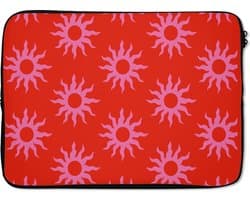 Laptophoes 13 inch - Zonnen - Rood - Roze - Patroon - Zomer - Laptop sleeve - Binnenmaat 32x22,5 cm - Zwarte achterkant
