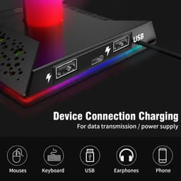 oCreon Draagbare Hoofdtelefoonhouder met RGB Verlichting & Dubbel Opladen - Gaming & Kantoor Accessoires — thumbnail 2
