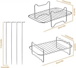 Dutchers® Set van 2 RVS Grill Rekken en 3x Spies stokjes - Wasbaar voor Dubbele Heteluchtfriteuse – Oven Accessoires - Te gebruiken voor: Ninja AF300EU, AF400EU, AF451EU, AF500EU, SL400EU en Andere Tweezone Airfryers — thumbnail 6